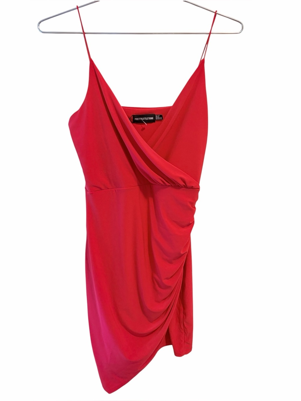 PrettyLittleThing Hot Pink Asymmetrical Draped Mini Dress